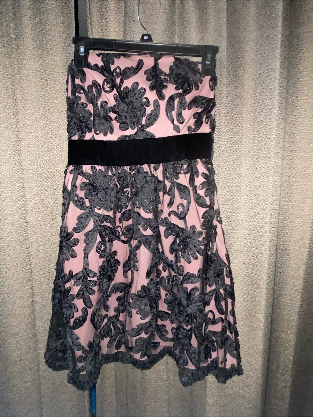 Strapless Pink and Black Lace A-Line Dress